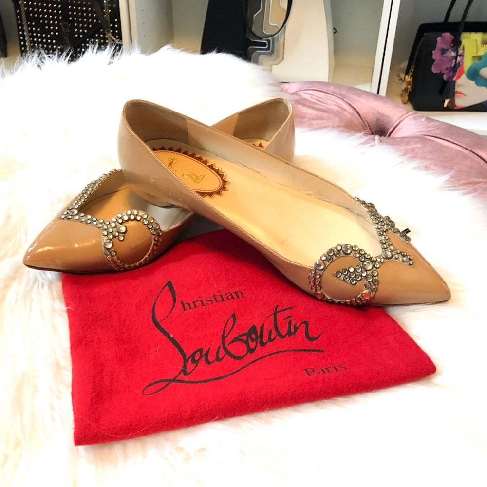 Christian Louboutin Tan Crystal Love Flats 40
